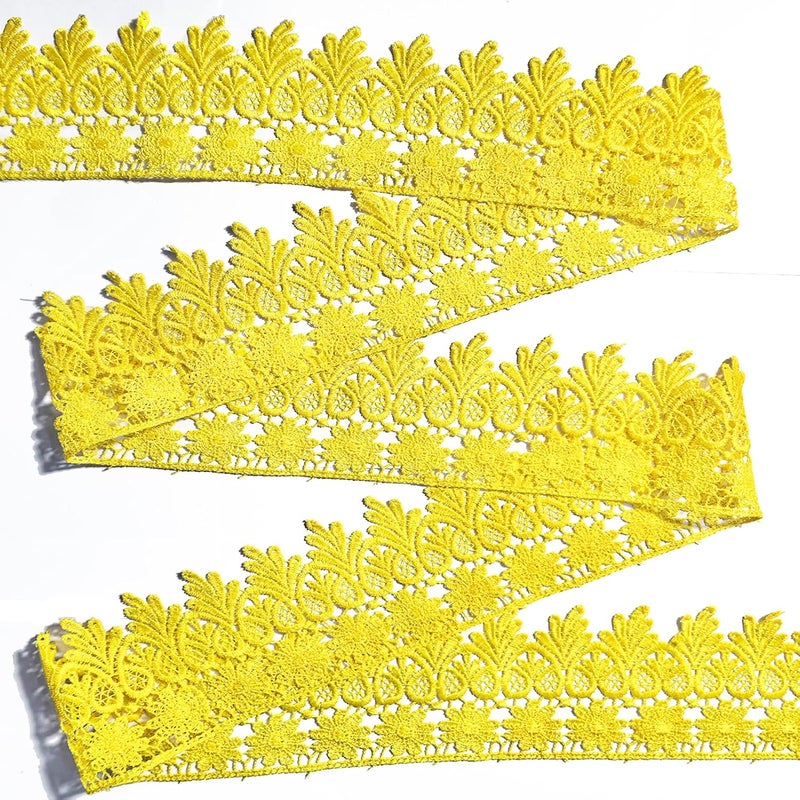 DKKUAYANGUP (Yellow Floral Lace Trim - 5 Yards, 9cm Wide | Wedding Dress Embellishment, Gift Packaging, Party Decor | DIY Sewing & Craft Supplies - Image 3